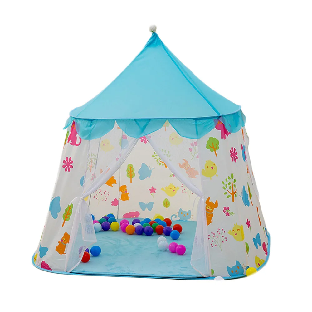 Портативная детская палатка, игрушечный мяч, бассейн, Замок принцессы для девочек, игровой домик, детский маленький домик, складной детский пляжный тент - Цвет: Blue