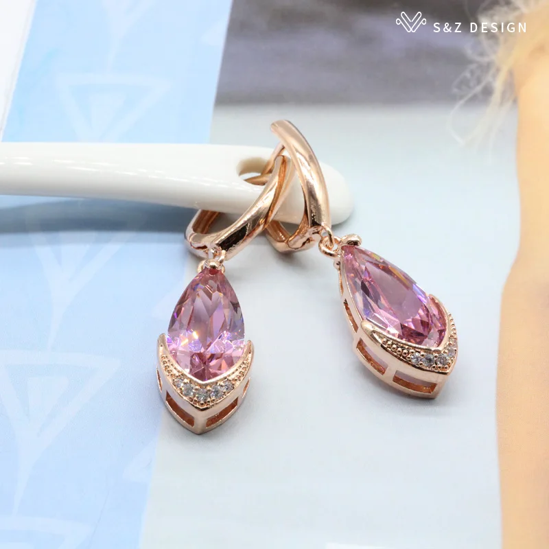 S&Z DESIG New Water Drop Long Style Zircon Earrings European and American Women Fashion Earrings Simple Personality Anti-allergy