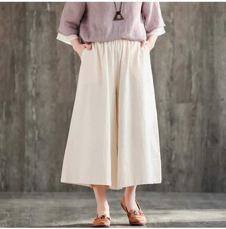 #0669 Cotton Linen Pants Women Wide Leg Ankle-length Vintage Trousers Ladies Loose Elastic Waist Pantalon Femme Retro Summer #0669 Cotton Linen Pants Women Wide Leg Ankle-length Vintage Trousers Ladies Loose Elastic Waist Pantalon Femme Retro Summer