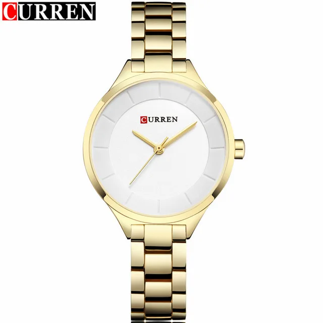 gold white Curren, женские часы, роскошные, золотые, черные, полностью стальные, под платье, ювелирные изделия, кварцевые часы, Дамская мода, элегантные часы, Relogio Feminino - Цвет: gold white