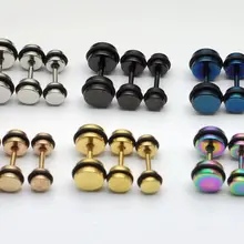 Виниловый круглый ремень цилиндрические серьги-гвоздики простой пункт из нержавеющей стали черный о простые круглые Поддельные беруши штанга в ухо