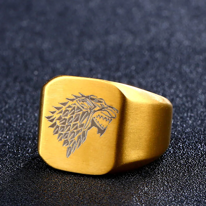 

BEIER new store Gold and Black Laser Engraved Viking Wolf Head Men's Ring Fashion Vintage totem Drawing Ring LLBR8-8808R
