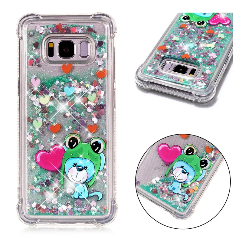 Liquid Case for Samsung Galaxy A6 A8 Plus 2018 S8 S9 Plus S6 S7 Edge Note8 Note9 S5 S6edge Glitter Love Silicone PC Full Cover (20)