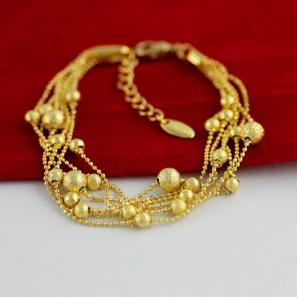 

6-Layer Beads Chain Yellow Gold Filled Womens Bracelet Accessories