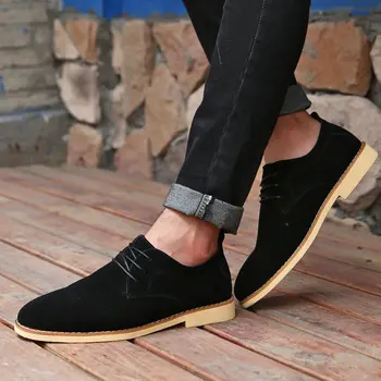 

Pop Tide Nice Autumn New Fashion Genuine Leather Men Shoes Suede Lace-up Flats Shoes Low Men Loafers Breathable Business Shoes