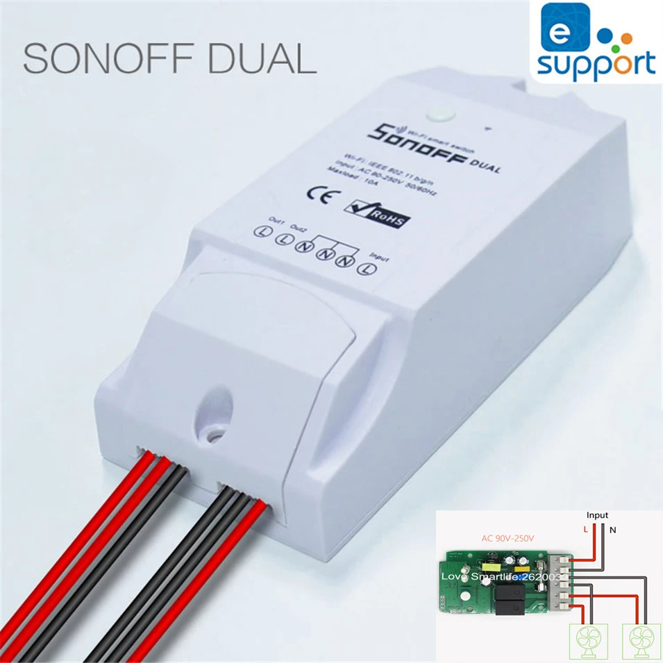 Умный дом Itead Sonoff двойной двусторонний Wifi таймер дистанционное управление через