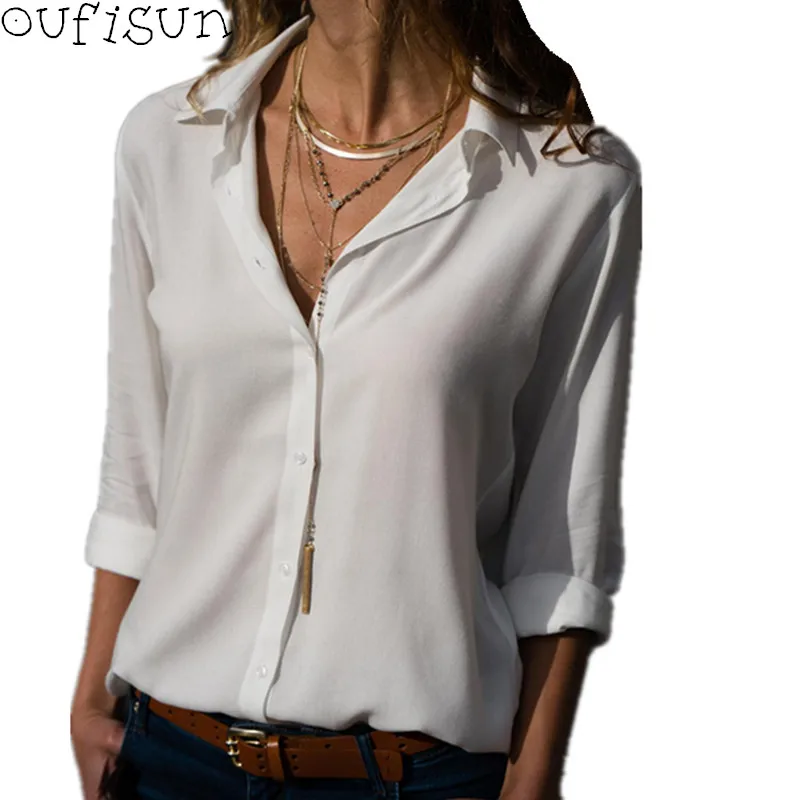 

Oufisun Spring Autumn Solid Chiffon Blouse Women's Shirt 2018 new Fashion Casual Plus Size Shirts Long Sleeve Office Tops Shirt
