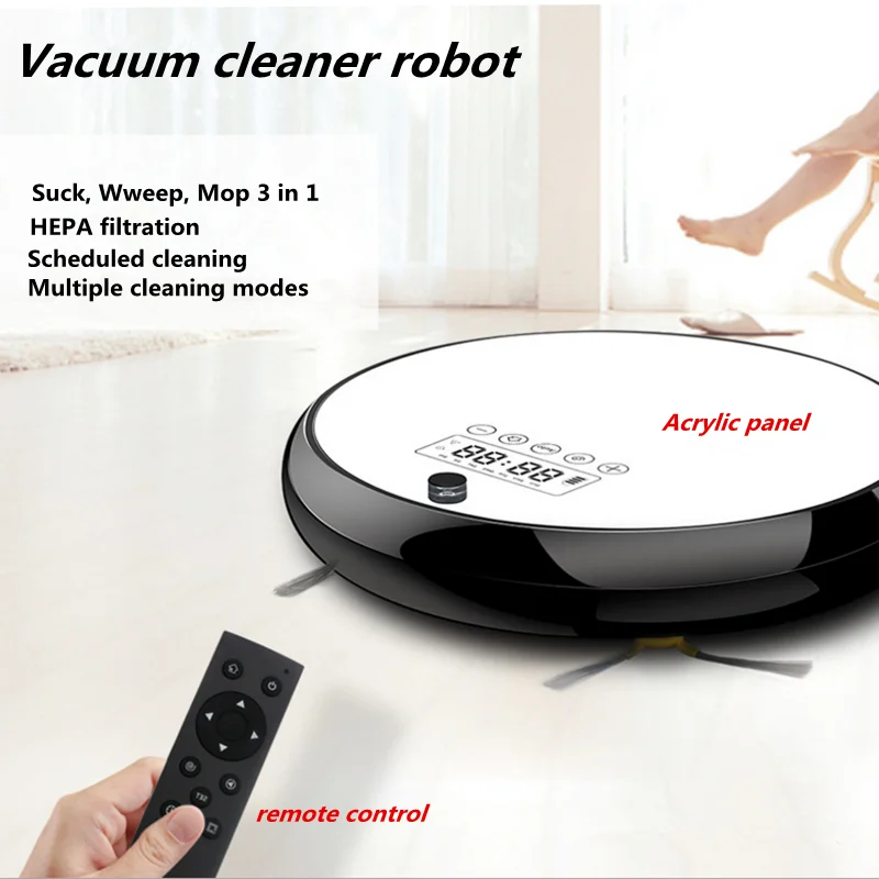 

110-240V Remote Control Random Cleaning Vacuum Cleaner Robot With Wet Mopping LCD Touch
