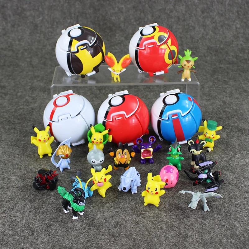 

5pcs/lot 7cm Throw Automatically Bounce ball + Assembled PVC figure go plus Toy