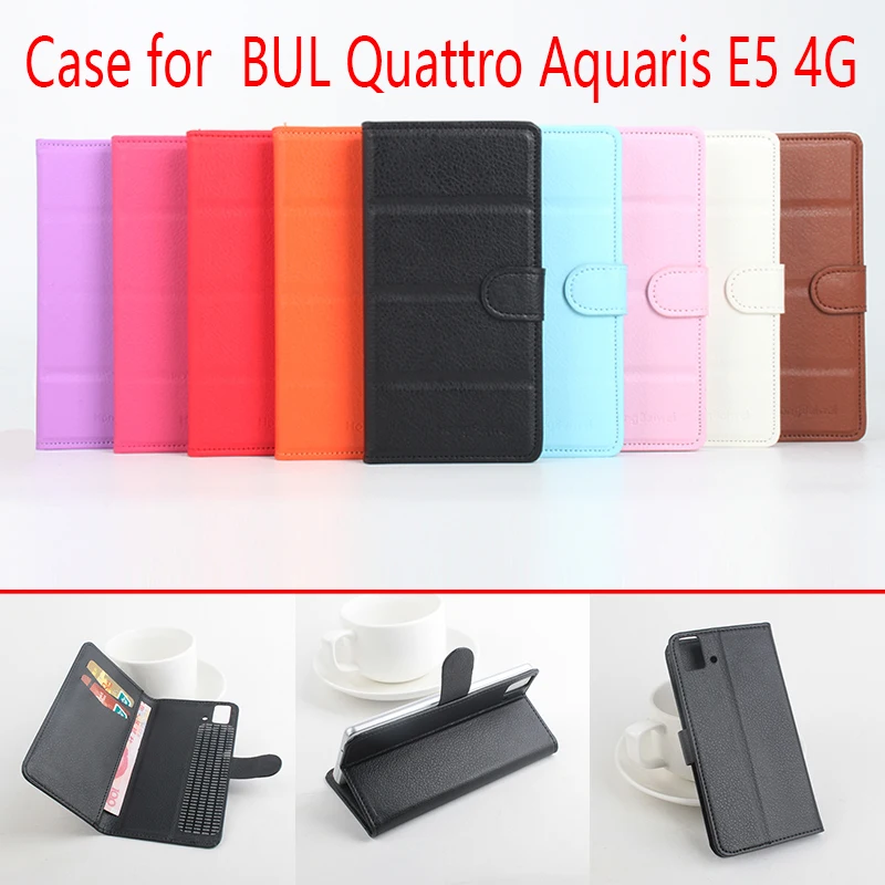 

HongBaiwei For BLU Quattro Aquaris E5 4G Phone Case Folio Flip Pure Color Lichee Pattern PU Leather Wallet Cover Cash/Card Slots