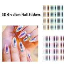 3D градиентные наклейки для ногтей, в полоску, в форме линий, смешанные узоры, клейкие, многоразмерные переводные наклейки для украшения ногтей