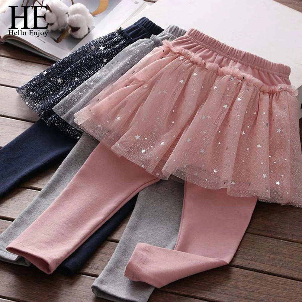 

HE Hello Enjoy Girl Leggings Children Trousers Spring Autumn Dance Stars Gauze Skinny Skirt Leggings Kids Pants Girls Clothes