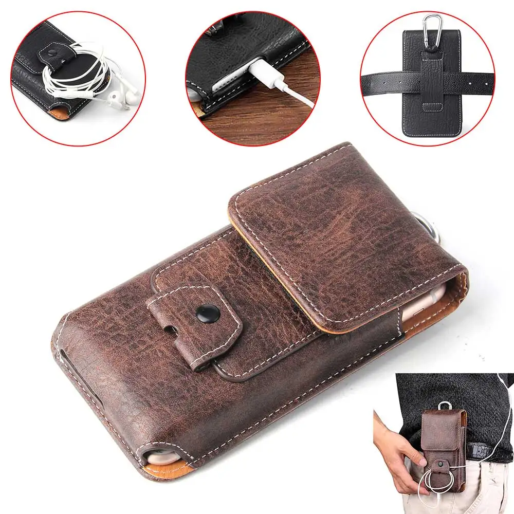 

Universal Pouch Leather phone Case For iphone XR X 6 7 8 plus Waist Bag holster Belt Clip phone cover for Oneplus 6T redmi 7 pro