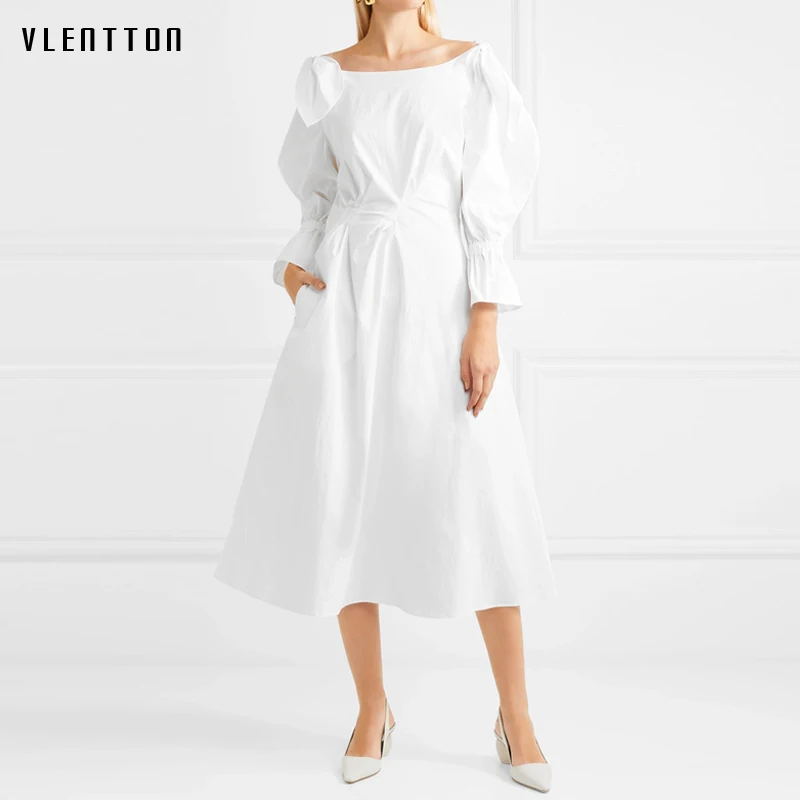

2018 Spring Women Fashion office lady Dress Casual Slash Neck antern sleeve dresses Elegant Party female Vestidos