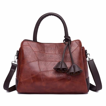 

Artifical leather brown women top handle hand bag flower soft zipper big shoulder bag for european luxury brand crossbody bags