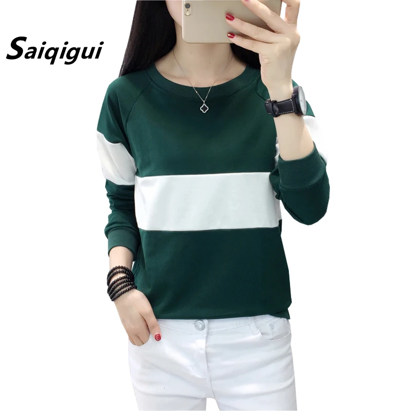 

Saiqigui 2019 fashion autumn Korean Women T Shirt Casual loose female long Sleeve T-shirt Patchwork sweatshirt tops plus size