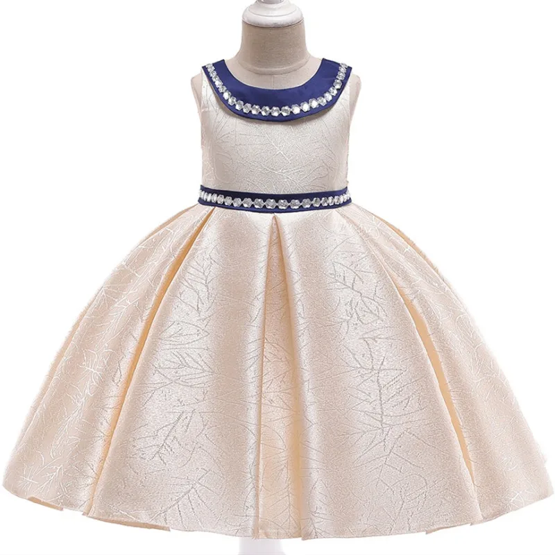 Детское платье в европейском и американском стиле/атласное жаккардовое платье принцессы/платье для подиума с кукольным воротником и бисером для девочек/праздничное платье