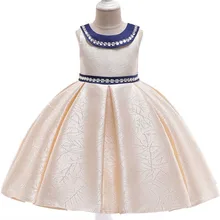 Детское платье в европейском и американском стиле/атласное жаккардовое платье принцессы/платье для подиума с кукольным воротником и бисером для девочек/праздничное платье