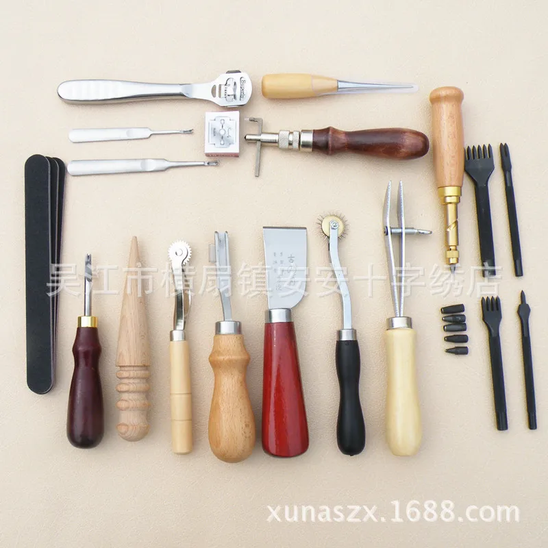 Набор инструментов для изготовления кожи, отверстие для пробивки отверстий в коже, инструмент для штамповки, набор для резки ремней, разделитель для ручного шитья, нож для резьбы по коже - Цвет: 32pcs