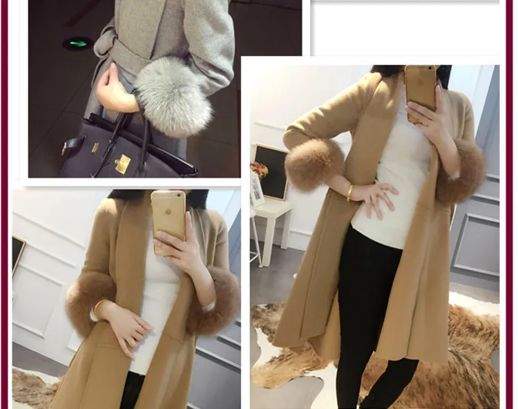 Элегантное тонкое женское зимнее шерстяное пальто, Осеннее зимнее длинное шерстяное пальто и куртка, однотонная Верхняя одежда со съемным мехом размера плюс