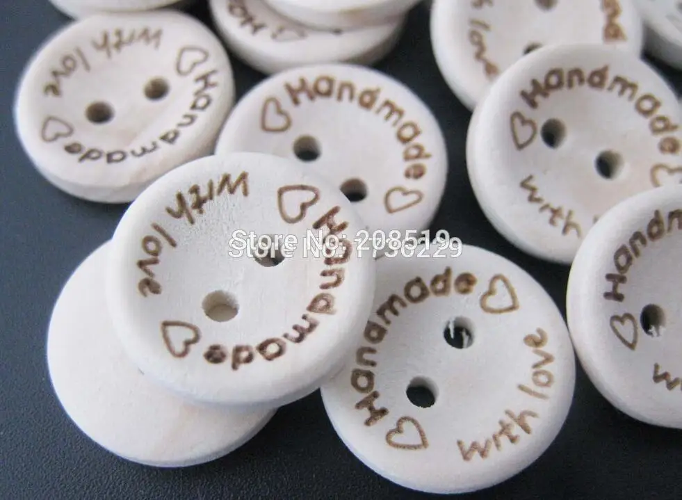 

Hand Made with Love sewing wood button 100pcs/lot 15mm Round Decorative Craft buttons embellishment