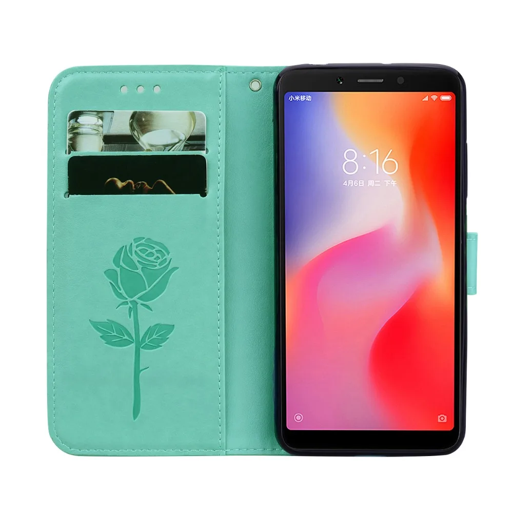 Горячая продажа 3D розовый цветок кожаный чехол для Redmi 6 Кошелек Чехлы с опорой