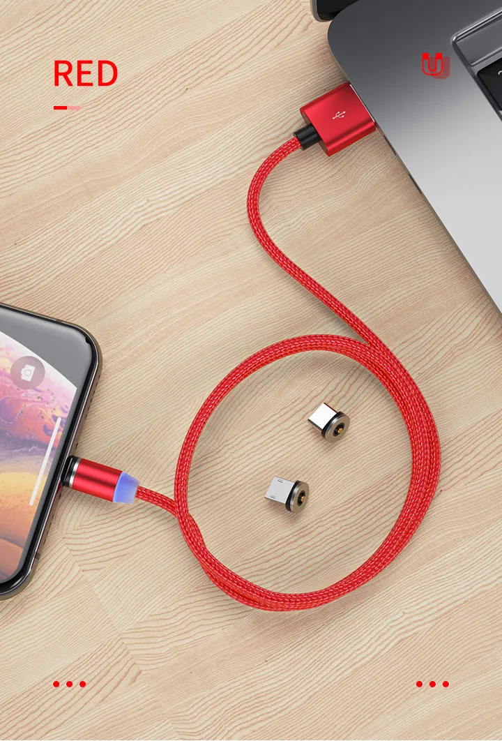 2.4A быстрое зарядное устройство магнитный кабель Micro USB кабель для iPhone X XS samsung Xiaomi usb type C зарядный кабель 360 градусов Шнуры Провода