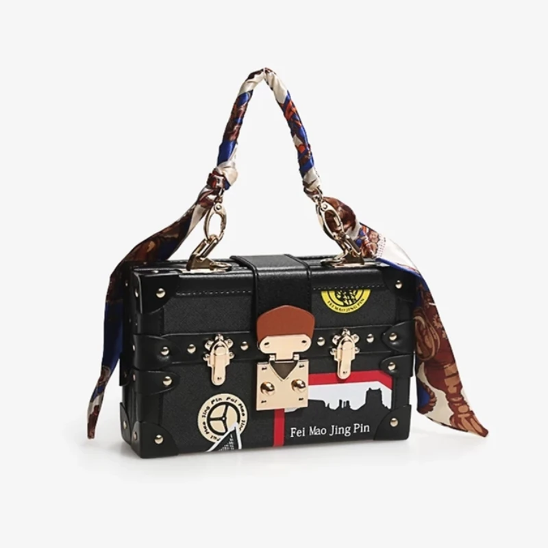 

Geometric patterns with scarf bag women retro retro small package new shoulder diagonal cross bag lock box bag packing cubes