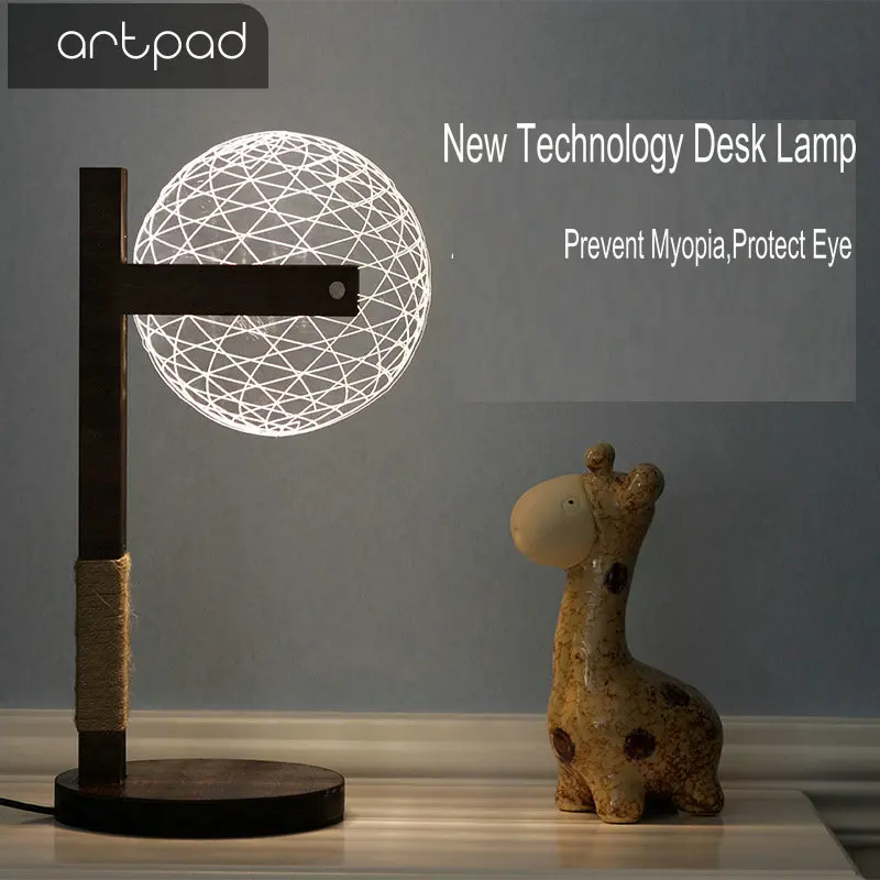 

Artpad Round 3D Acrylic LED Night Light Dimming Desk Baby Kid Nightlight with Wooden Stand for Christmas New Year Home Decor