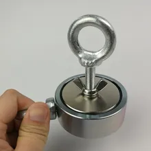 1pcs two side 300KG magnetic attracting force strong holding neodymium recovery fishing detecting magnet pot with a eyebolt