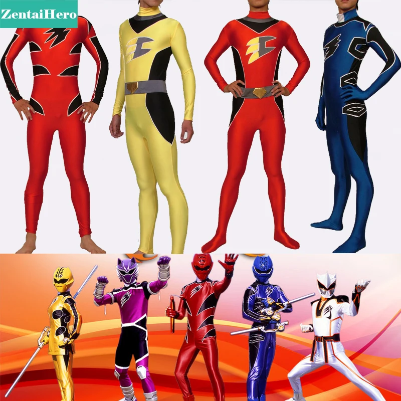 

Free Shipping DHL Adult Jyuken Sentai Gekiranger Superhero Costumes Lycra Spandex Bodysuit For Catsuits Halloween Party C142
