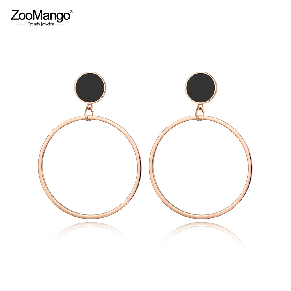 

ZooMango Stainless Steel Black Acrylic Disc & Circle Earrings Jewelry Rose Gold Color Trendy Earring For Lady Women Gift ZE18077