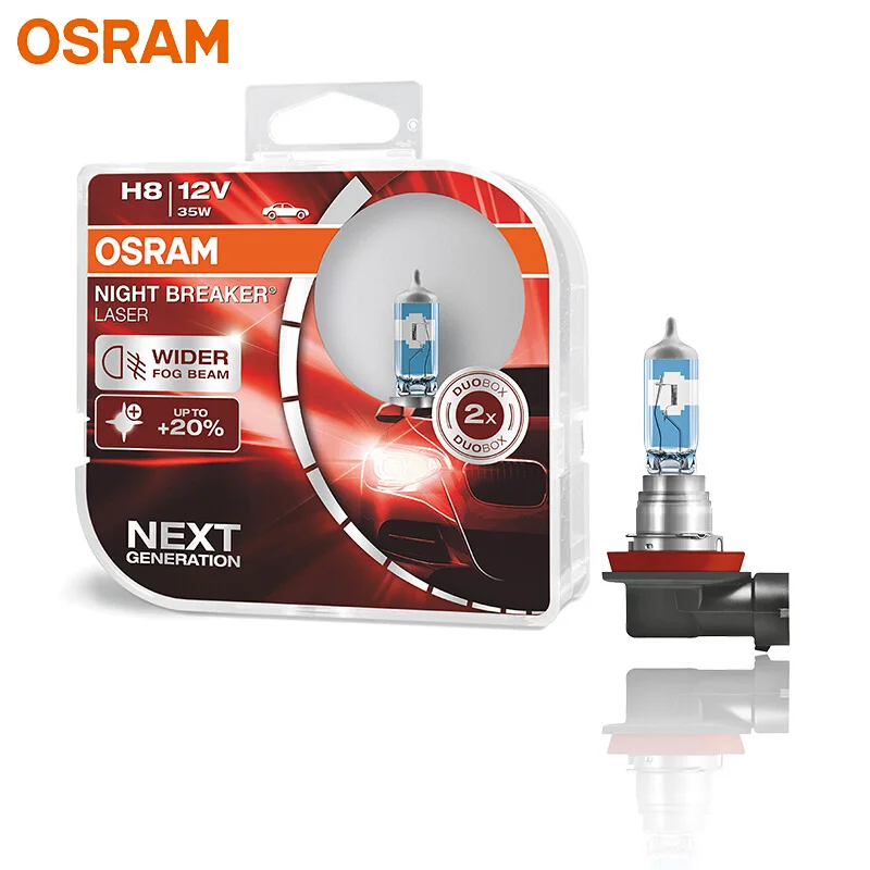 

OSRAM Night Breaker Laser Next Generation H8 12V 35W PGJ19-1 Car Headlight Auto Fog Lamps +150 Brightness 64212NL (Twin)