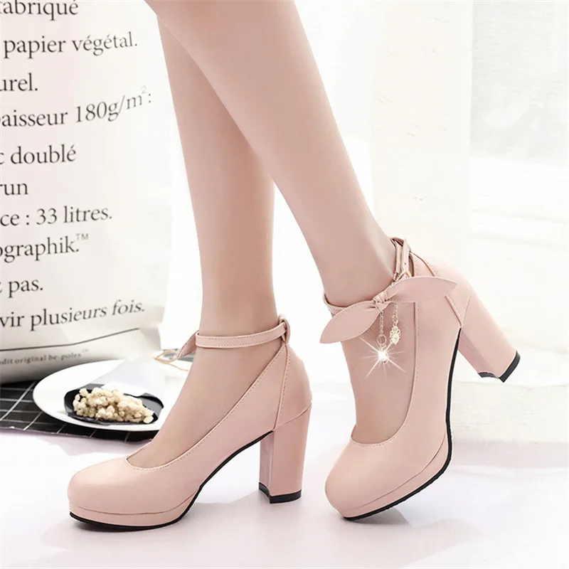 

New 2019 Fashion Women Pumps With High Heels For Ladies Work Shoes Dancing Platform Pumps Women Genuine Leather Shoes bowknot