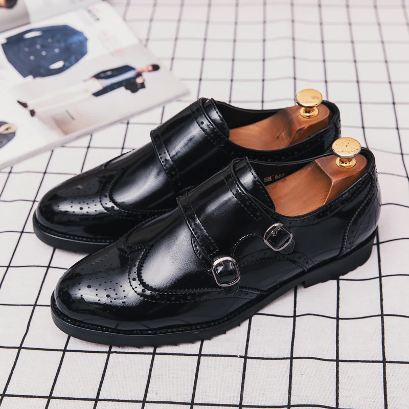 

2018 New Cool Business Dress Shoes Black Brogue Designer Men Footwear Size 38-46 Male Luxury Brand Shoes Non-Slip Fashion Shoes