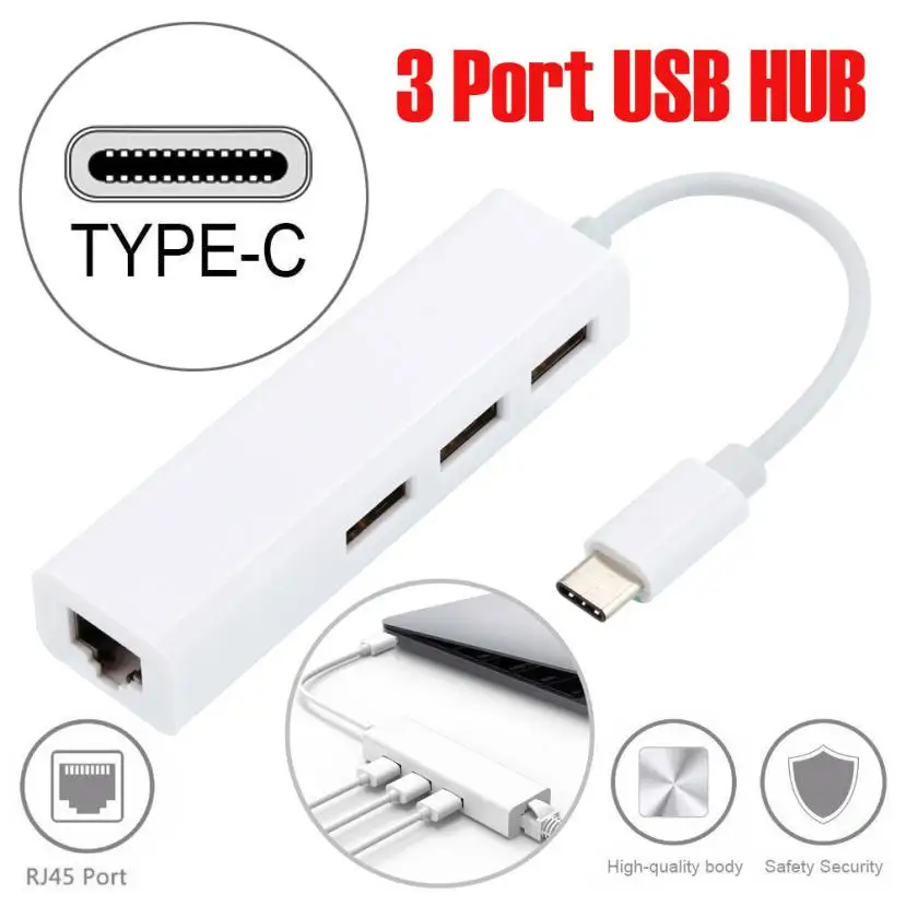 HIPERDEAL USB-C LAN RJ45 Ethernet сетевой кабель адаптер и 3 USB 2.0 порт концентратор MacBook 18May17