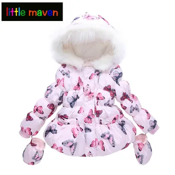 

2018 Winter Baby Girls Outwear Kids Clothes Down&Parkas with Gloves Cotton Butterfly Children's Thickening Hoodies Coat 18M-5yrs