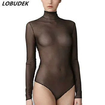 

Solid color sexy see-through Bodysuit Occident style Sexy Bar Female DJ singer Costume Nightclub Dance wear prom stage outfits