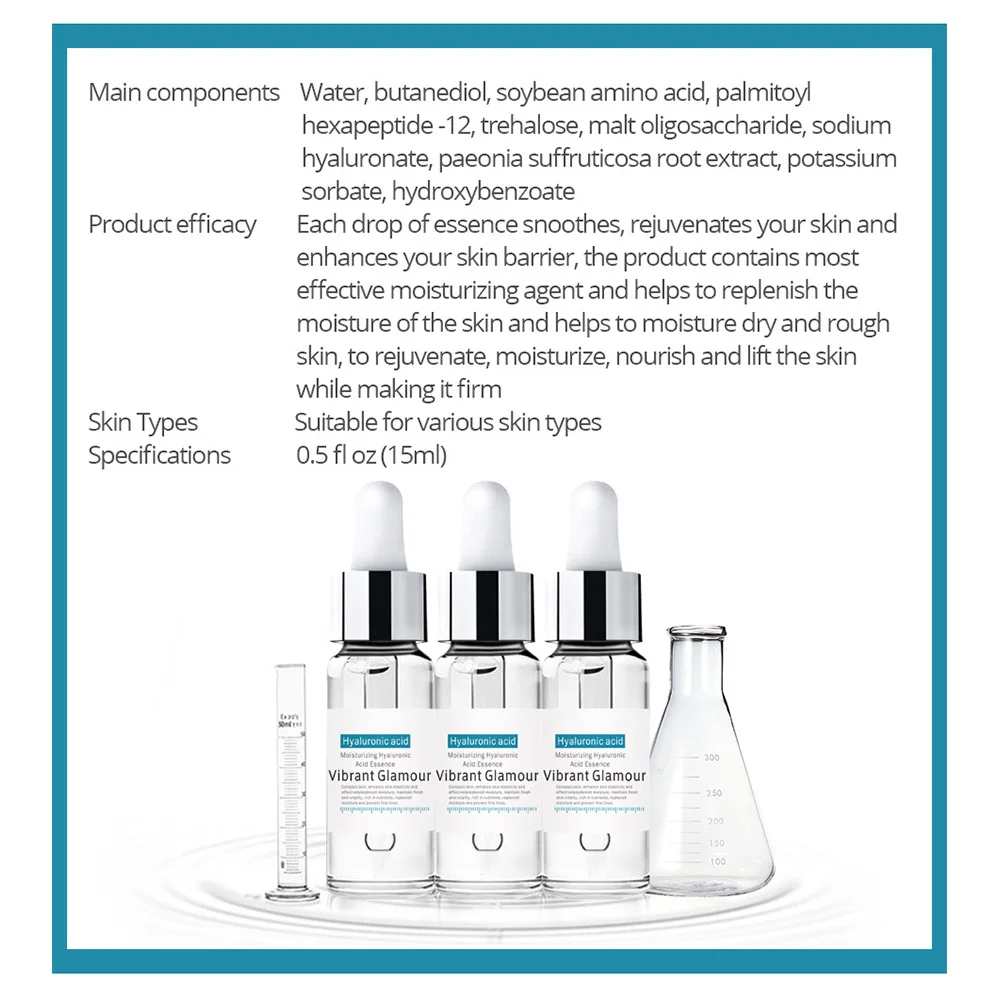 VIBRANT GLAMOUR Hyaluronic Acid Shrink Pore Face Serum Moisturizing Whitening Essence Face Cream Anti-Aging Skin Care Product