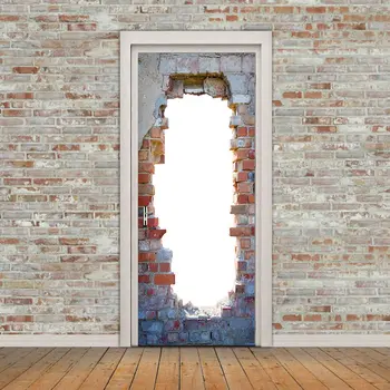 

Creative 3D Brik Wall Door Renovation Stickers Door Murals Self-adhesive Waterproof Wall Stickers Art Home Decor Wall Poster
