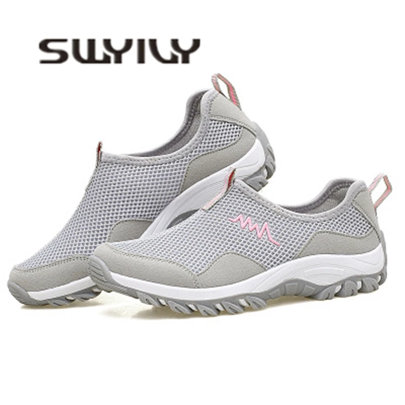 SWYIVY Women Hiking Shoes Mesh Breathable New 2018 Couple Outdoor Sport Shoes Anti-Slip Speed Interference Walk Shoes