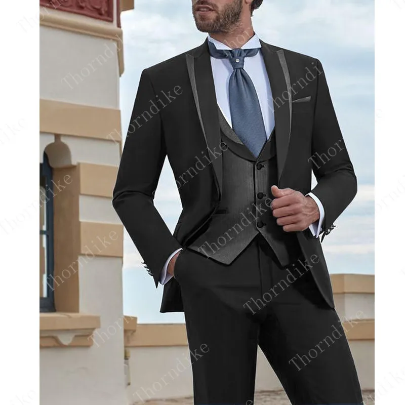 Purple Three Pieces Groom Suit Custom Made Tuxedos For Men Groomsman Bridegroom Wedding Best Man Suits( jacket+Pants+vest - Цвет: dark gray