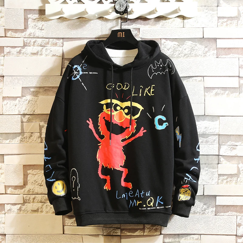 

Spring New Hoodies Men Fashion Cartoon Print Casual Cotton Hooded Sweatshirt Man Streetwear Hip Hop Loose Pullover Male M-5XL
