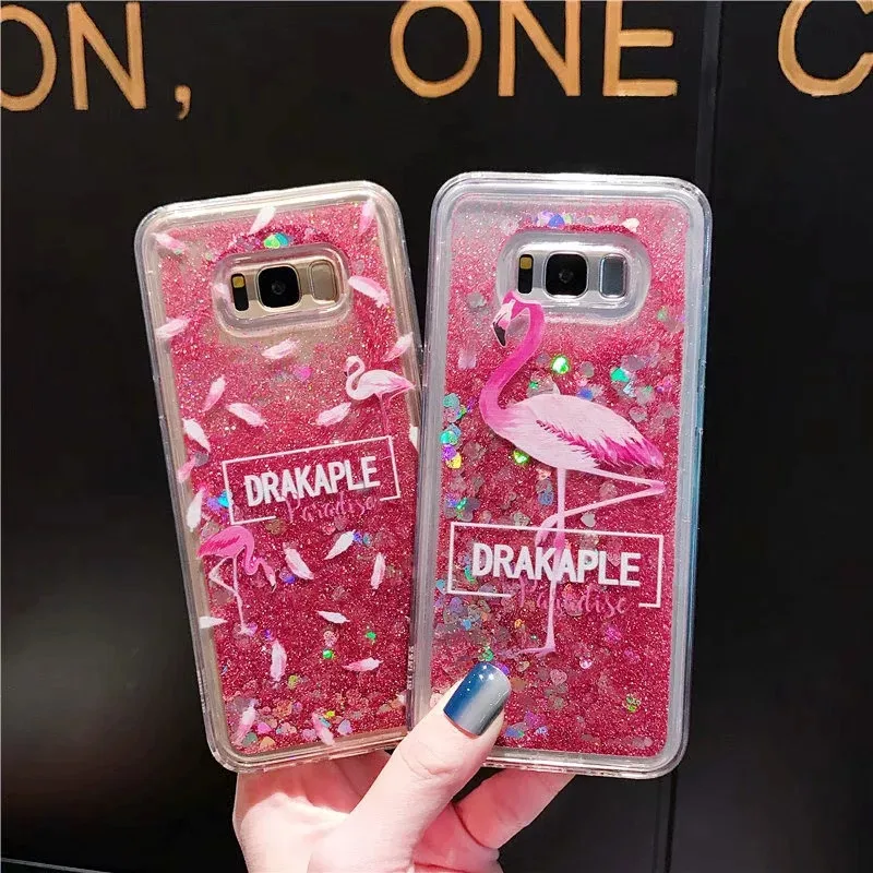 

Lovely Flamingo Quicksand Case For Samsung Galaxy S7 edge S8 S9 plus Liquid Glitter Silicone PC Full Cover For Note 8 9 Coque