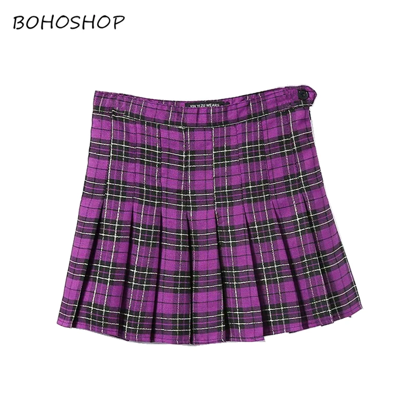 

Summer Hippie vintage chic women high waist plaid pleated skirt short sexy Mini College skirt female oversize