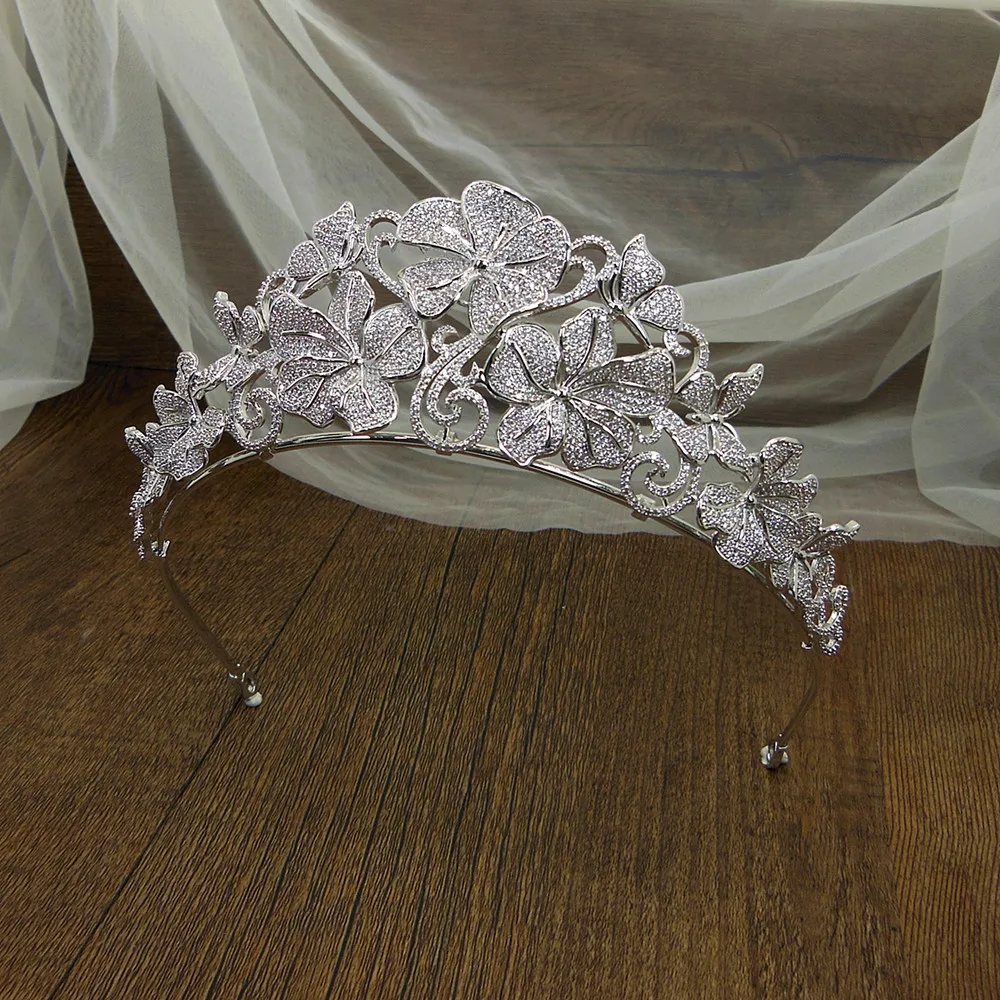 Циркониевая Цветочная свадебная корона, ободок для невесты, CZ тиара, головной убор, украшения для волос, Diademe Couronne De Свадебная бижутерия, Cheveux WIGO1385