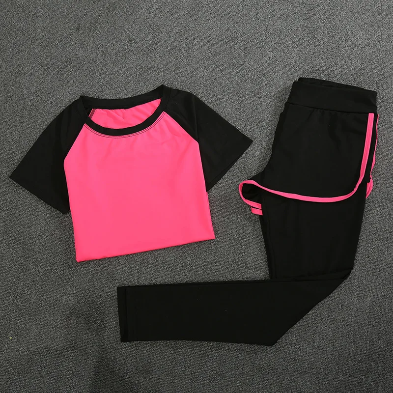 ① Спортивная одежда Женщины Тренажерный зал Crop Top Yoga Брюки 2 шт. Тренировочная одежда Быстросохну ✔