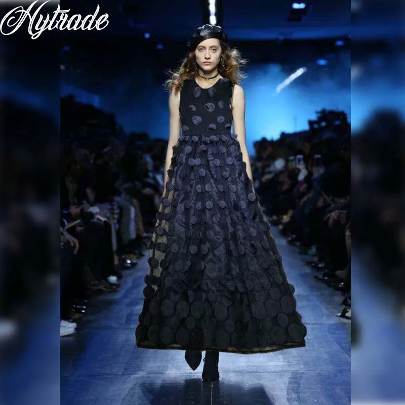 Hytrade 2018 Modeshow UK Korea Landingsbaan Stijl EEN Lijn O Hals Mouwloos Vrouwen Party Outfits Black Mesh Disc Maxi bandge Jurk Hytrade 2018 Modeshow UK Korea Landingsbaan Stijl EEN Lijn O Hals Mouwloos Vrouwen Party Outfits Black Mesh Disc Maxi bandge Jurk