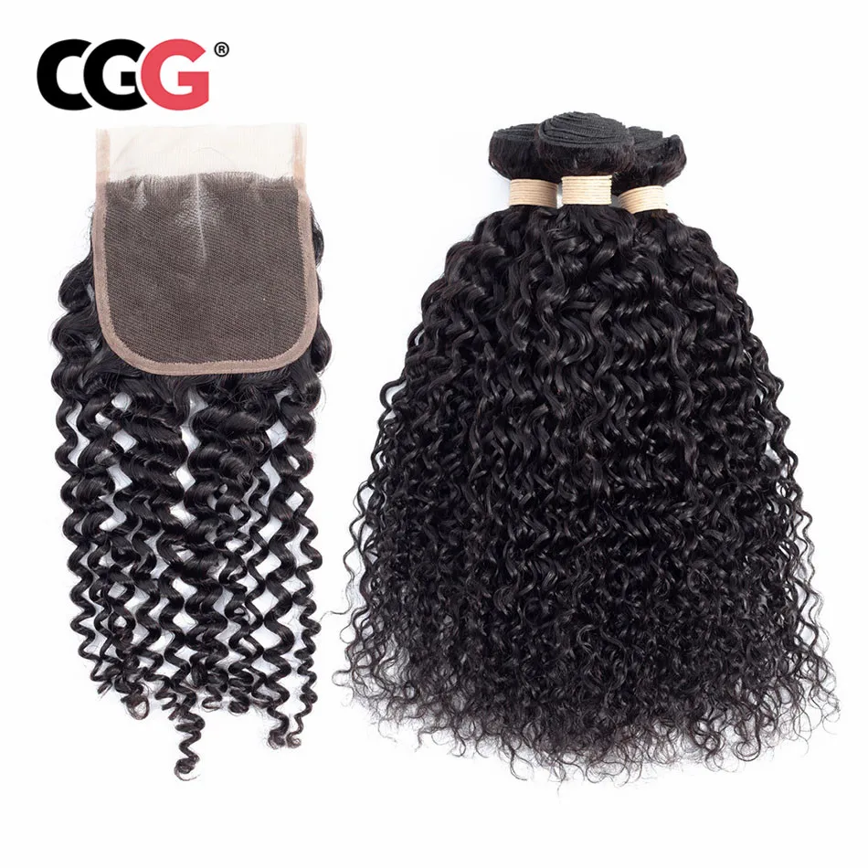 CGG Fasci di Capelli Umani Con Veletta nella chiusura 3 pz Crespo Ricci di Colore Naturale Fasci Del Tessuto Dei Capelli Non-Remy Estensioni Dei Capelli 8-26 pollice