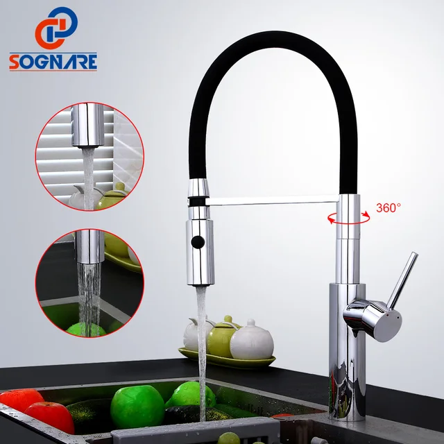 Special Offers SOGNARE Pull Out Kitchen Faucet Black Chrome Finish Dual Sprayer Nozzle Cold Hot Water Mixer Brass Cozinha Taps Mixers D2317CB